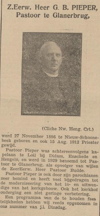 G.B. Pieper pastoor Glanerbrug krantenbericht Twentsche courant 13-8-1937.jpg