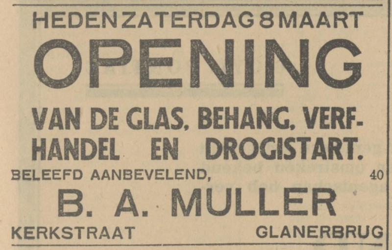 Kerkstraat 44 Glanerbrug B.A. Muller verfhandel drogist advertentie Tubantia 8-3-1930.jpg