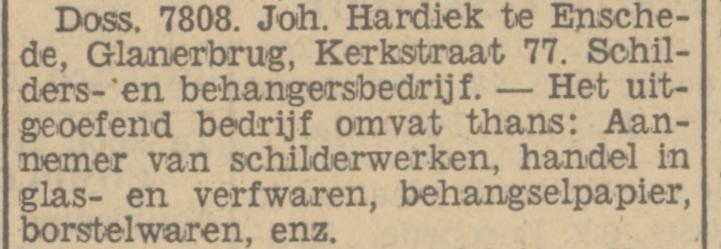Kerkstraat 77 Glanerbrug Joh, Hardiek schildersbedrijf krantenbericht Tubantia 6-4-1935.jpg