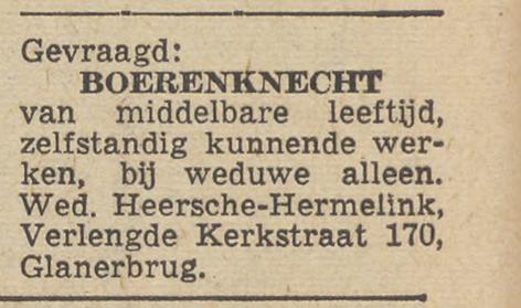 Kerkstraat 170 Glanerbrug Wed. Heersche-hermelink advertentie Tubantia 26-1-1950.jpg