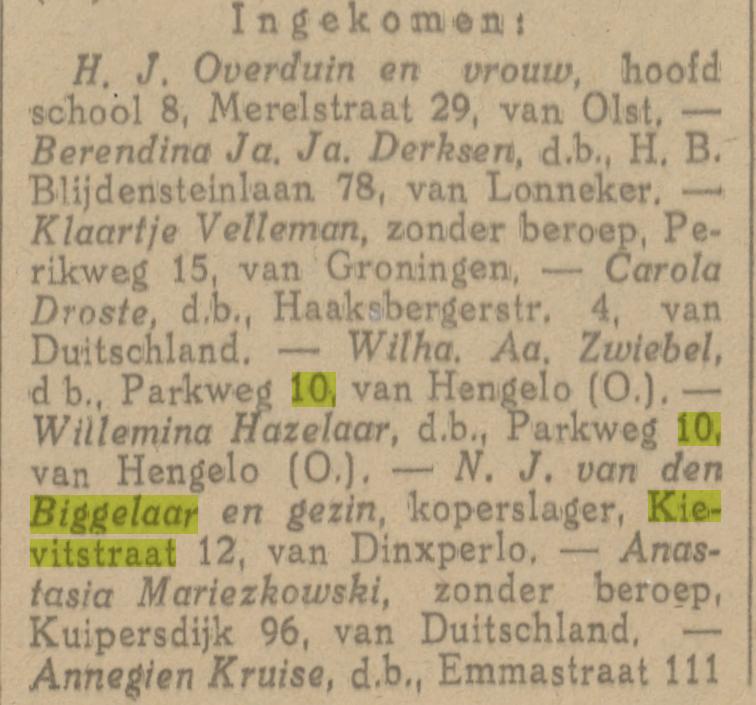 Kievitstraat 12 N.J. van den Biggelaar koperslager krantenbericht Tubantia 14-6-1924.jpg