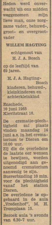 Kievitstraat 16 Willem Hagting overlijdensadvertentie Tubantia 11-6-1965.jpg