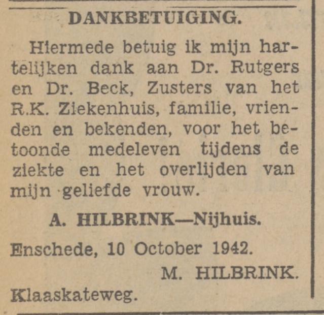 Klaaskateweg 11 M. Hilbrink advertentie Tubantia 12-10-1942.jpg