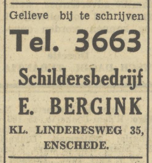 Kleine Linderesweg 35 E. Bergink Schildersbedrijf advertentie Tubantia 16-3-1950.jpg