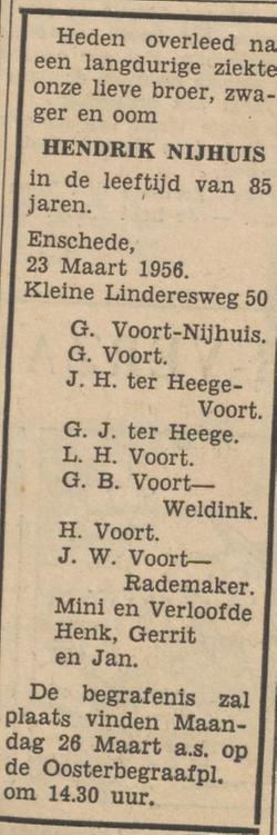 Kleine Linderesweg 50 Hendrik Nijhuis overlijdensadvertentie Tubantia 24-3-1956.jpg