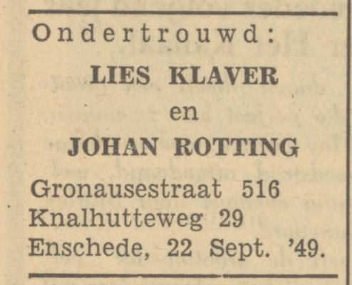Knalhutteweg 29 Johan Rotting advertentie Tubantia 23-9-1949.jpg