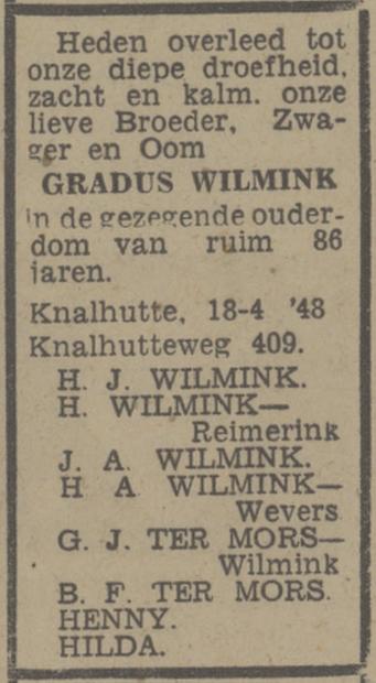 Knalhutteweg 409 Gradus Wilmink overlijdensadvertentie Tubantia 19-4-148.jpg