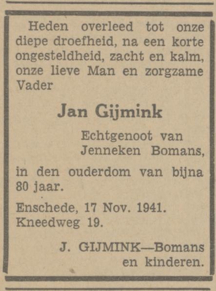 Kneedweg 19 Jan Gijmink overlijdensadvertentie Tubantia 18-11-1941.jpg