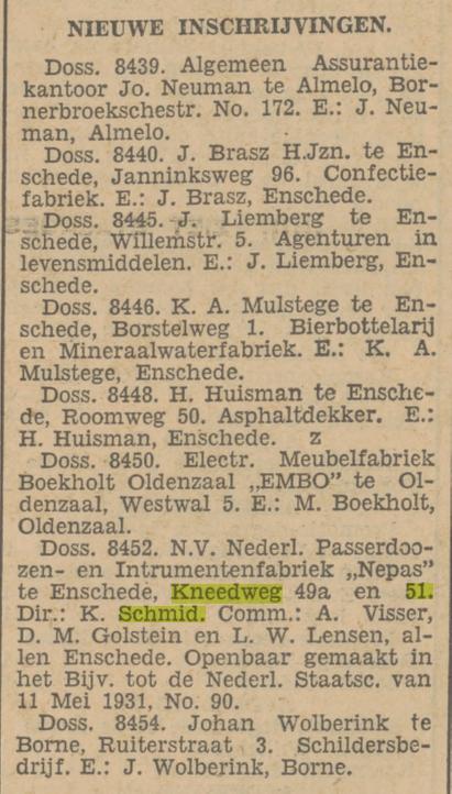 Kneedweg 51 K. Schmid krantenbericht Tubantia 8-6-1931.jpg