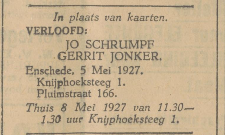 Knijphoeksteeg 1 Gerrit Jonker advertentie Tubantia 5-5-1927.jpg