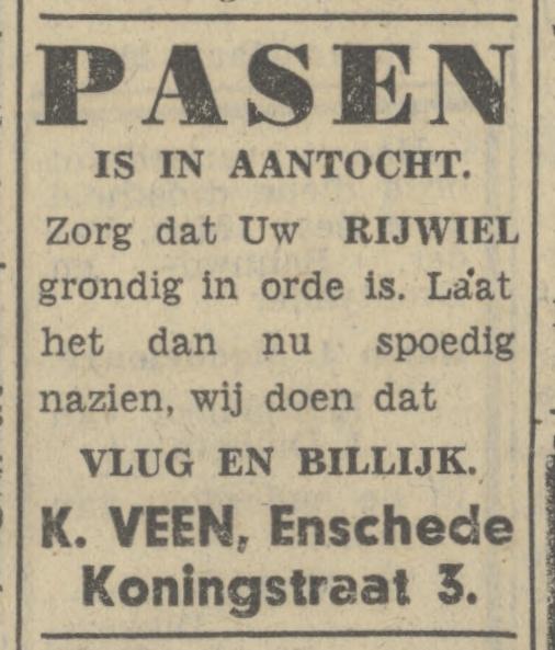 Koningstraat 3 K. Veen advertentie Tubantia 9-3-1948.jpg