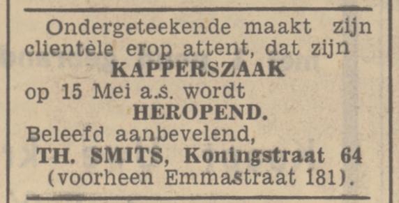 Koningstraat 64 kapperszaak Th. Smits advertentie Tubantia 12-5-1937.jpg