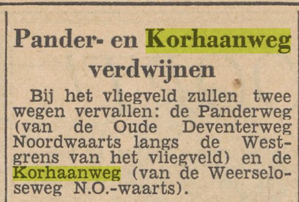Korhaanweg vervallen straatnaam krantenbericht Tubantia 30-3-1955.jpg