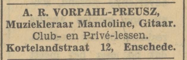 Kortelandstraat 12 A.R. Vorpahl-Preusz muziekleraar advertentie Tubantia 21-9-1935.jpg