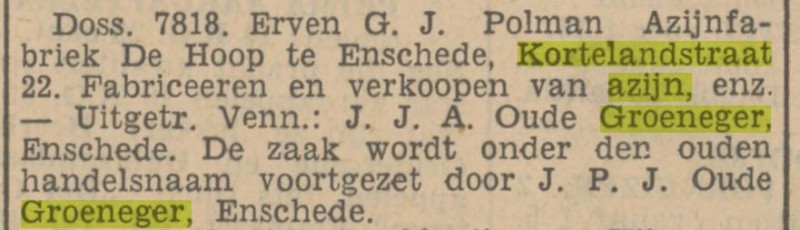 Kortelandstraat 22 Azijnfabriek De Hoop J.P.J. Oude Groeneger krantenbericht Tubantia 26-2-1936.jpg