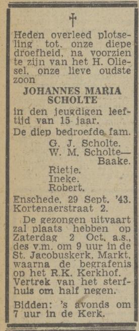 Kortenaerstraat 3 G.M. Scholte overlijdensadvertentie Twentsch nieuwsblad 1-10-1943.jpg