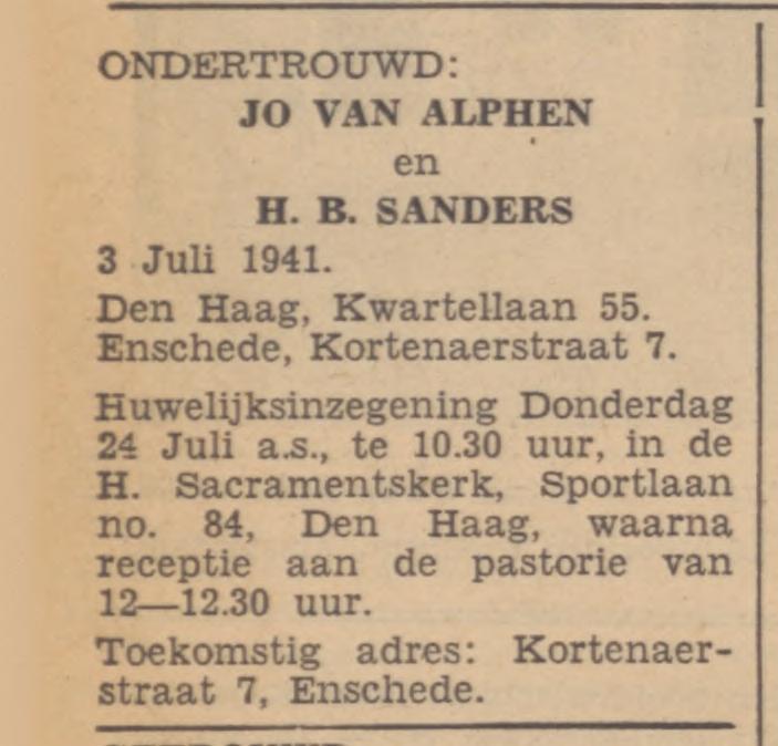 Kortenaerstraat 7 H.B. Sanders advertentie De Tijd 3-7-1941.jpg