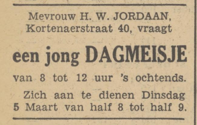 Kortenaerstraat 40 H.W. Jordaan advertentie Tubantia 5-3-1940.jpg