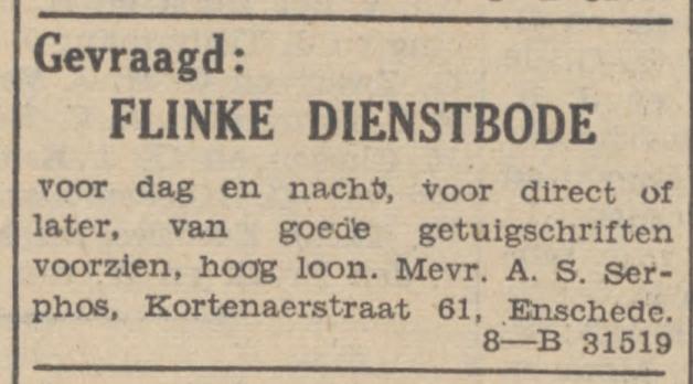 Kortenaerstraat 61 A.S. Serphos advertentie De Tijd 3-5-1939.jpg