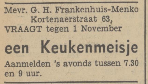 Krtenaerstraat 63 Mevr. G.H. Frankenhuis-Menko advertentie Tubantia 27-9-1938.jpg