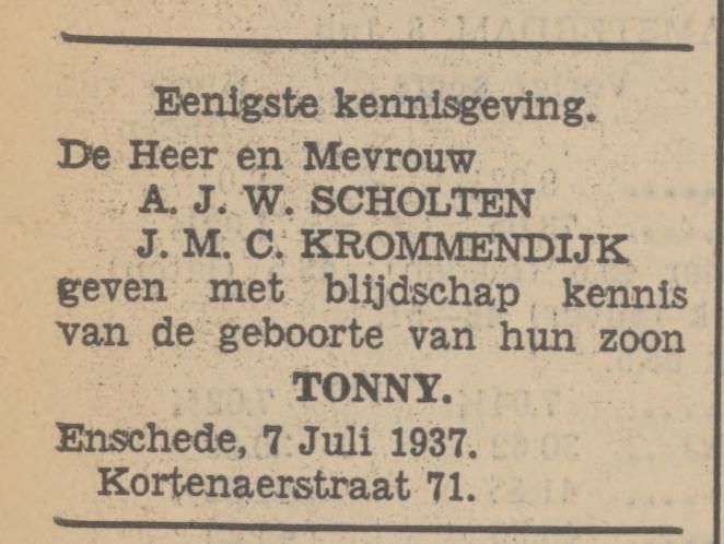 Kortenaerstraat 71 A.J.W. scholten advertentie Tubantia 8-7-1937.jpg