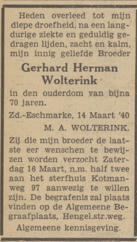 Kotmanweg 97 Zuid-Eschmarke G.H. Wolterink overlijdensadvertentie Tubantia 14-3-1940.jpg