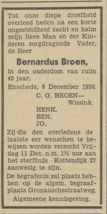 Kottendijk 27 B. Broen overlijdensadvertentie Tubantia 9-12-1936.jpg