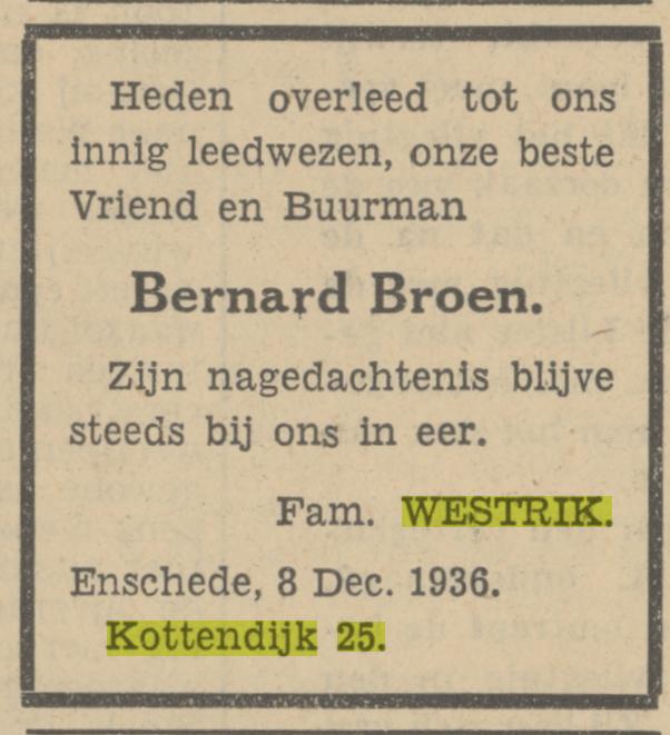 Kottendijk 25 Fam. Westrik advertntie Tubantia 9-12-1936.jpg