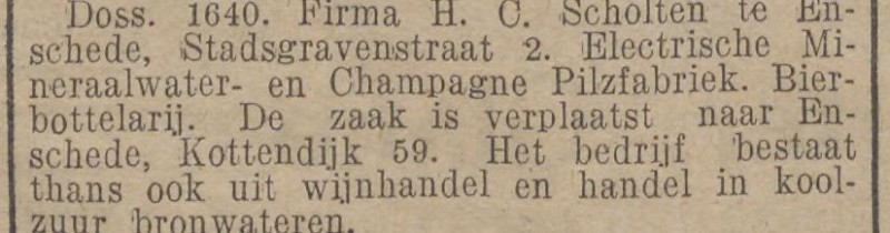 Kottendijk 59 H.C.Scholten mineraalwaterfabriek krantenbericht Twentsche courant 11-4-1925.jpg