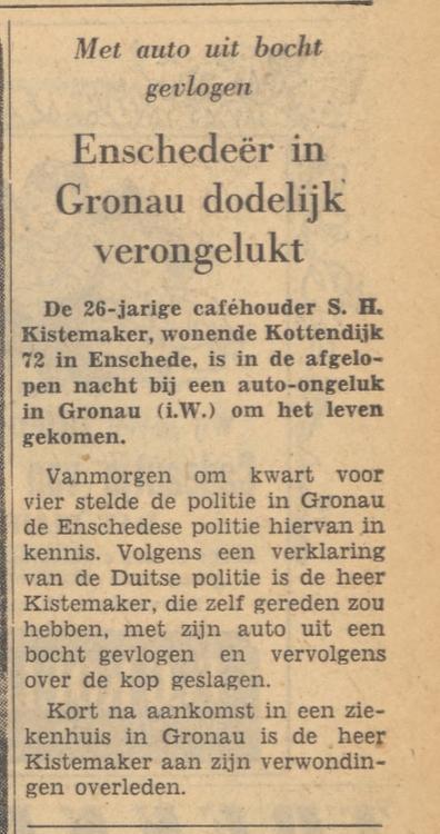 Kottendijk 72 S.H.Kistemaker cafehouder krantenbericht Tubantia 8-5-1958.jpg