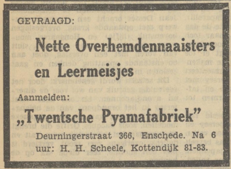 Kottendijk 81-83 H.H. Scheele advertentie Tubantia 9-12-1950.jpg