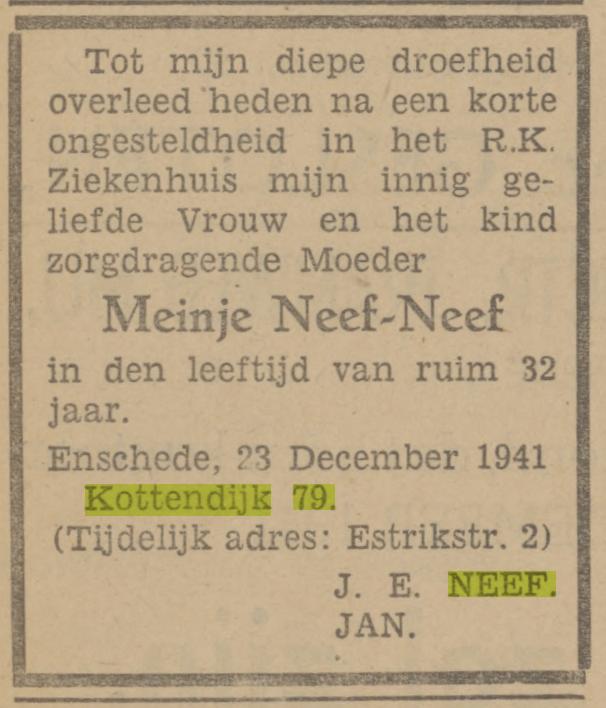 Kottendijk 79 M. Neef overlijdensadvertentie Tubantia 24-12-1941.jpg
