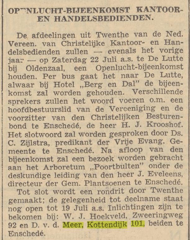 Kottendijk 101 D. van der Meer krantenbericht Christelijk dagblad De Amsterdammer 13-7-1939.jpg
