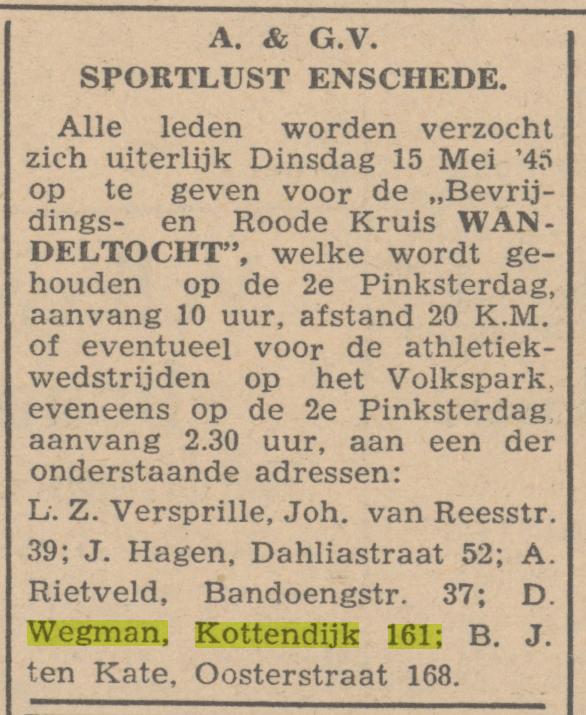Kottendijk 161 D. Wegman krantenbericht Het Vrije Volk 14-5-1945.jpg