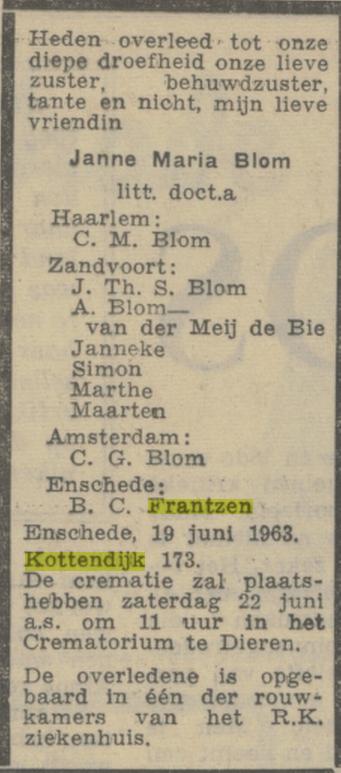 Kottendijk 173 B.C. Frantzen advertentie Algemeen Handelsbald 20-6-1963.jpg