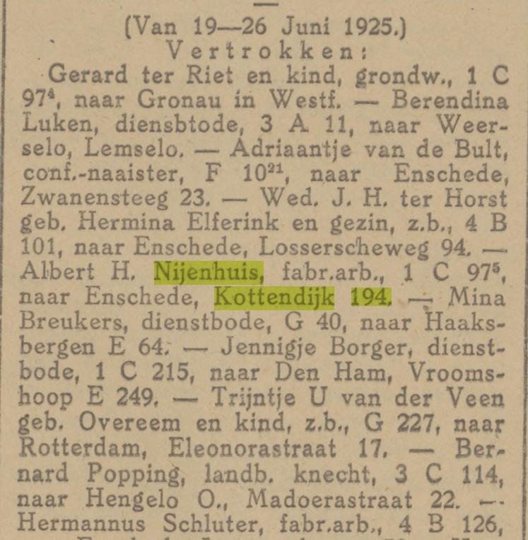 Kottendijk 194 A.H. Nijenhuis fabrieksarbeider krantenbericht Tubantia 29-6-1925.jpg