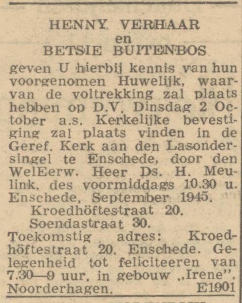 Kroedhöftestraat 20 Henny Verhaar advertentie Trouw 22-9-1945.jpg