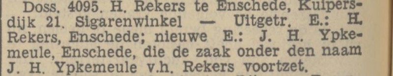 Kuipersdijk 21 H. Rekers sigarenwinkel krantenbericht Tubantia 20-6-1938.jpg