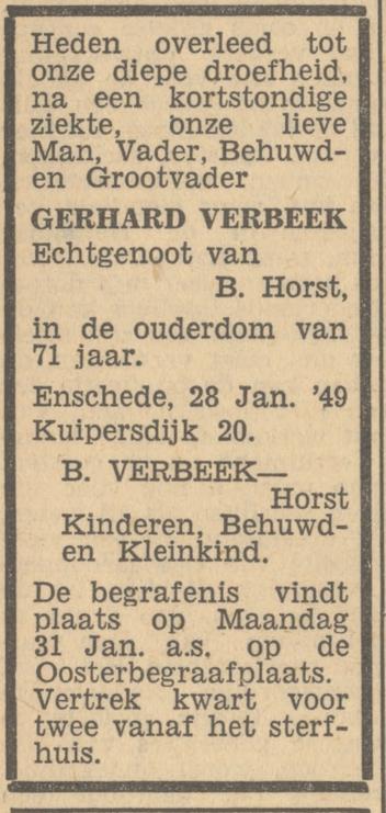 Kuipersdijk 20 G.Verbeek overlijdensadvertentie Tubantia 29-1-1949.jpg