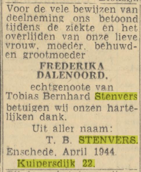 Kuipersdijk 22 T.B. Stenvers advertentie Twentsch nieuwsblad 22-4-1944.jpg