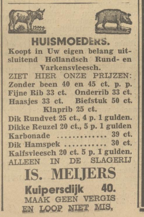 Kuipersdijk 40 slagerij IS. Meijers advertenhtie Tubantia 14-1-1932.jpg