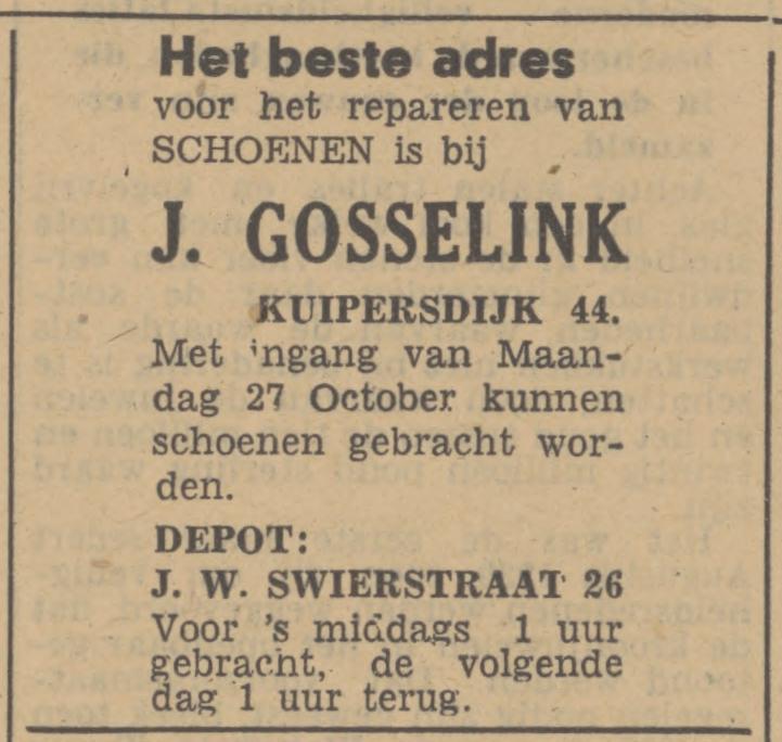 Kuipersdijk 44 J. Gosselink schoenmaker advertentie Tubantia 25-10-1947.jpg