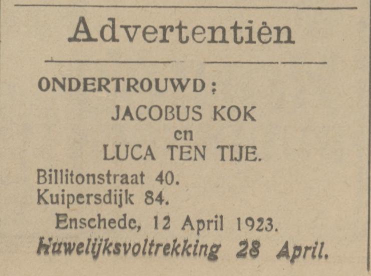 Kuipersdijk 84 Jacobus Kok advertentie Tubantia 12-4-1923.jpg