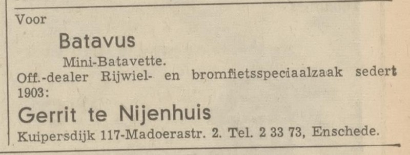Kuipersdijk 117 hoek Madoerastraat 2 Gerrit te Nijenhuis advertentie Tubantia 22-10-1969.jpg