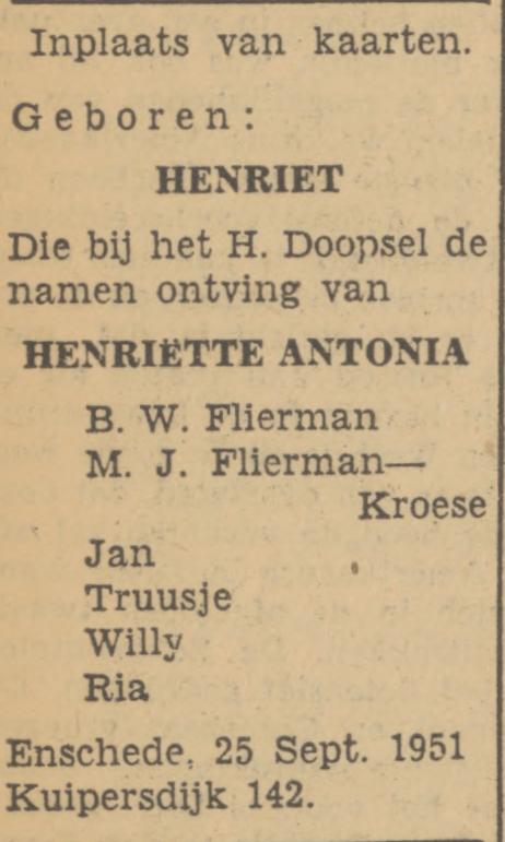 Kuipersdijk 142 B.W. Flierman advertentie Tubantia 26-9-1951.jpg