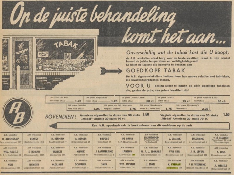 Kuipersdijk 146 AB tabakswinkel K. Vreman advertentie Tubantia 10-10-1958.jpg