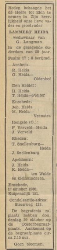 Kuipersdijk 151 L. Heida overlijdensadvertentie Tubantia 18-10-1960.jpg