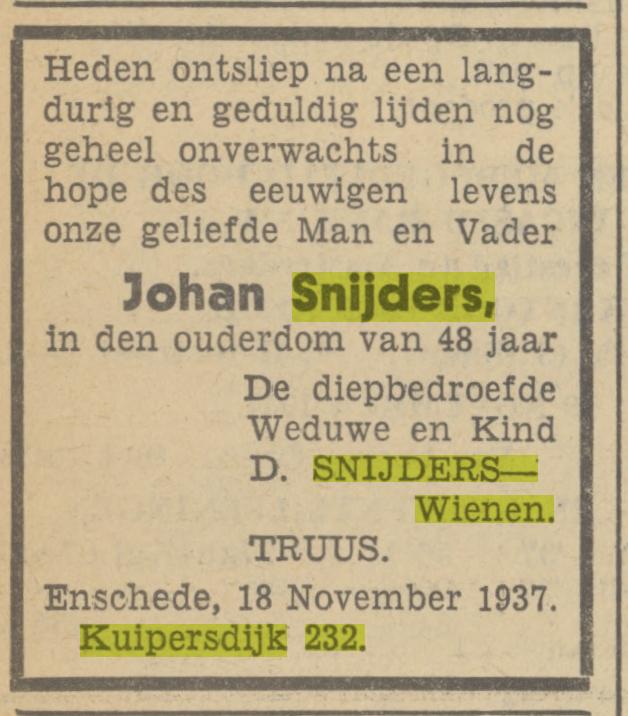 Johan Snijders overlijdensadvertentie Tubantia 19-11-1937.jpg