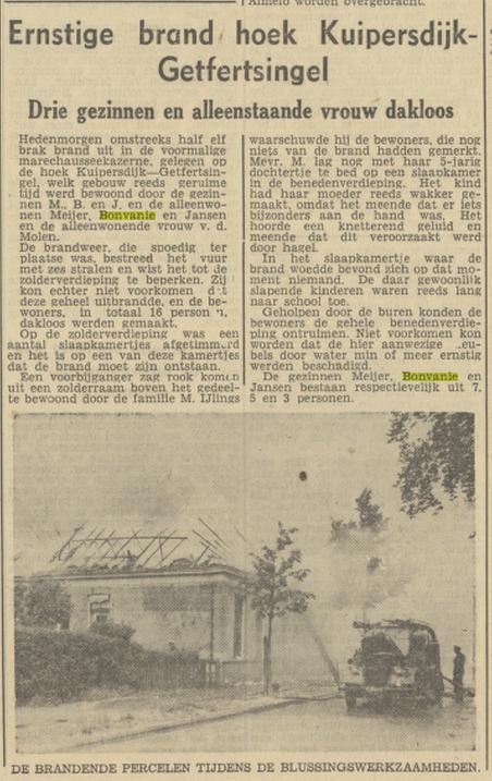 Kuipersdijk 246-250 hoek Getfertsingel brand vm marechauseekazerne vroeger Walminkschool krantenfoto Tubantia 22-6-1950..jpg