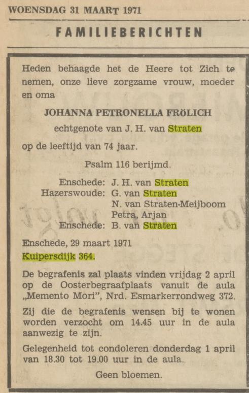 Kuipersdijk 364 J.P. van Straten-Fròlich overlijdensadvertentie Tubantia 31-3-1971.jpg
